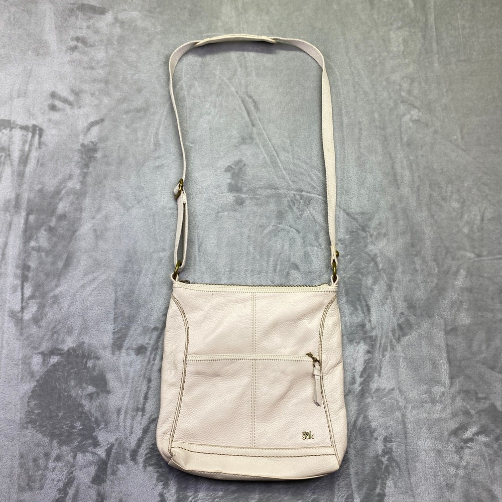 The Sak Pale Pink Leather Crossbody Bag Flap Zip Pockets Adjustable Strap‎